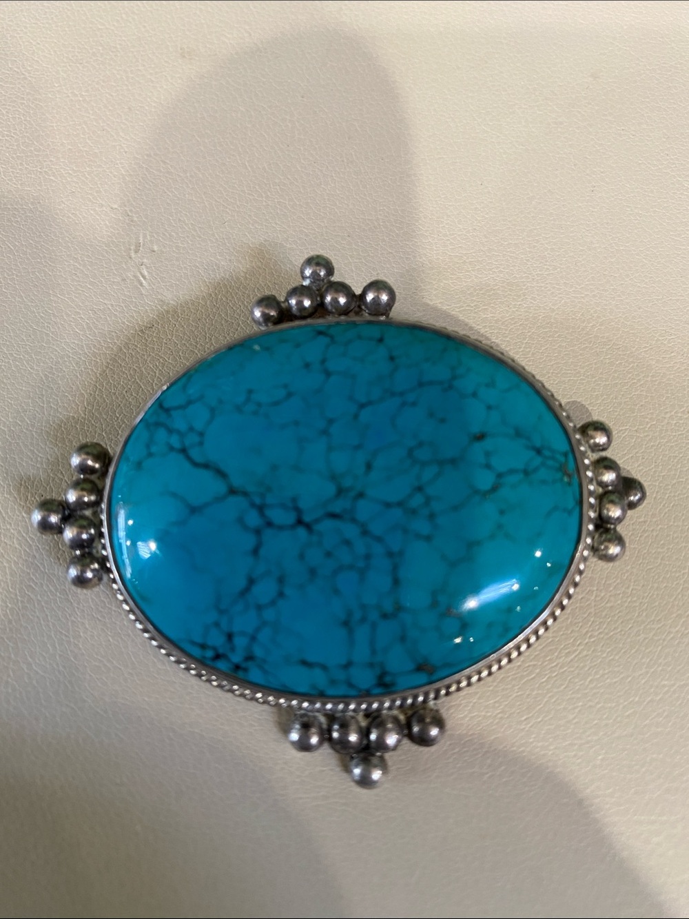 Turquoise Statement Oval Brooch - Blue Turquoise Silver Accent